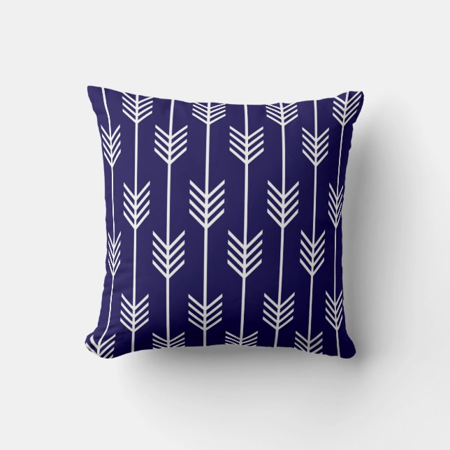 Modern Arrow Fletching Pattern Cobalt Blue Throw Pillow (Front)