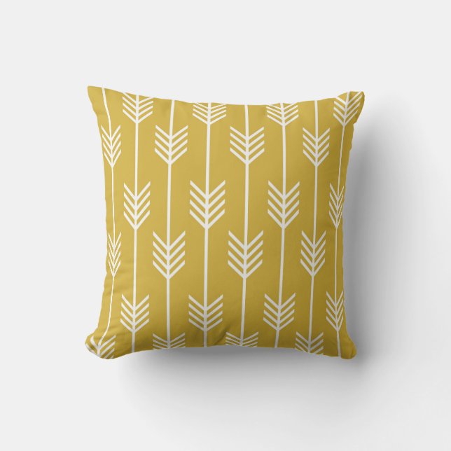 Modern Arrow Fletching Pattern Mustard Yellow Throw Pillow (Front)