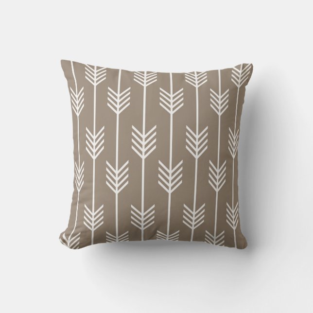 Modern Arrow Fletching Pattern Taupe Throw Pillow (Front)