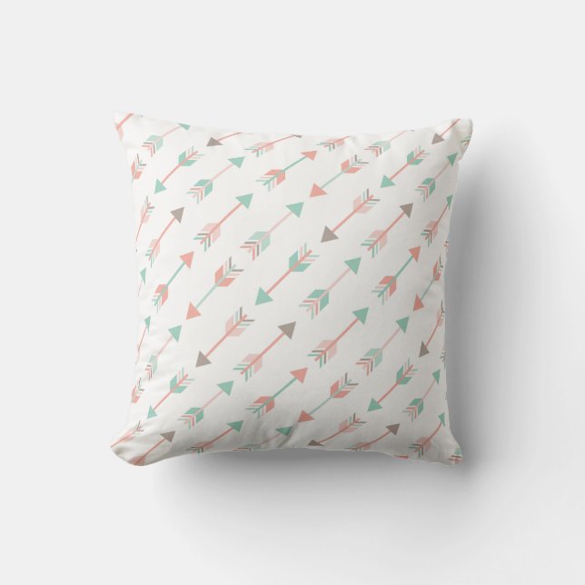 Modern Arrows Pillow in mint and coral (Front)