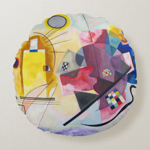 Modern Art Abstract Kandinsky Yellow Red Blue Round Pillow