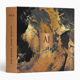 Modern art abstract painting black gold monogram binder