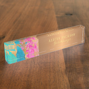 Modern art abstract pattern copper gold business nameplate