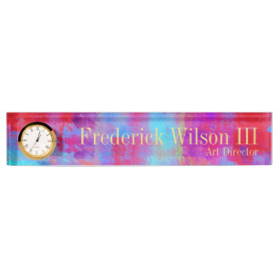 Modern Art Acrylic Desk Nameplate with Clock