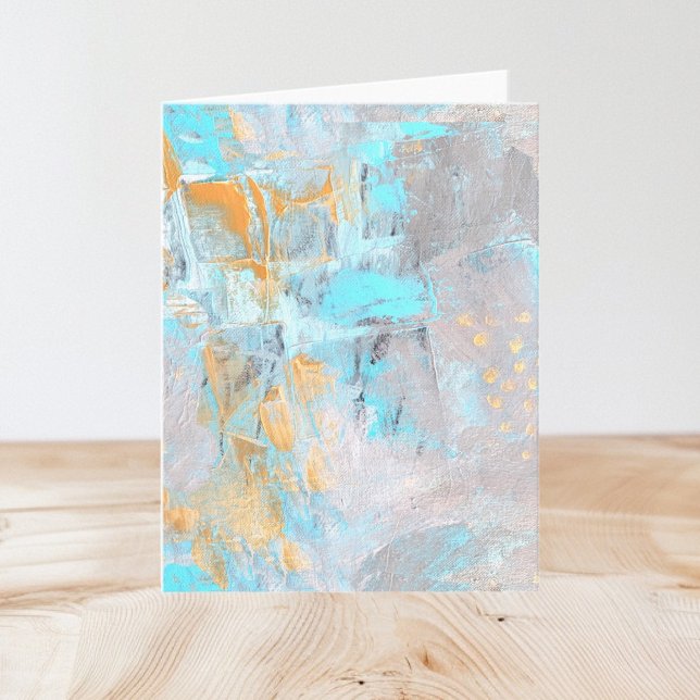Modern Art Aqua and Gold Folded Blank Note Card (All Occasion Modern Art Aqua Gray and Gold Folded Note Card by © Cathy Thompson)
