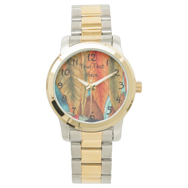 modern art autumn leaf colours original stylized watch (Front)