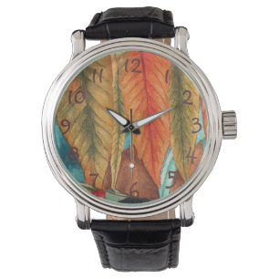 modern art autumn leaf stylized colourful watch