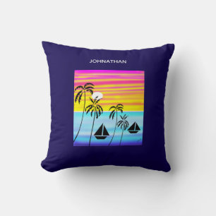 Modern Art Awesome Tropical Sunset Sailing Throw Pillow