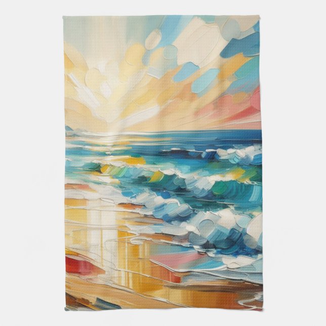 Modern Art Beach Sunset Art Design Kitchen Towel (Vertical)