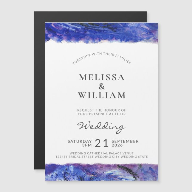 Modern Art Blue Wedding Magnetic Invitation (Front/Back)