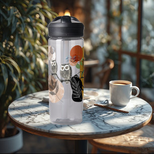 Modern Art Boho Bohemian Bird Abstract Owls Nature Water Bottle
