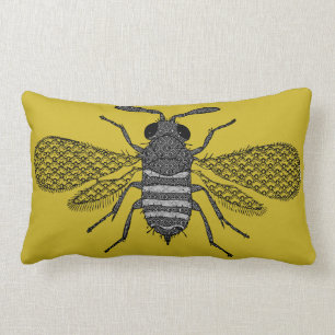 Modern Art Bumble Bee Print Cushion - Mustard