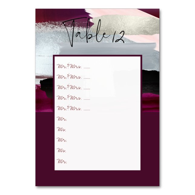 Modern Art Burgundy+Blush Table Nos. pin to board Table Number (Front)