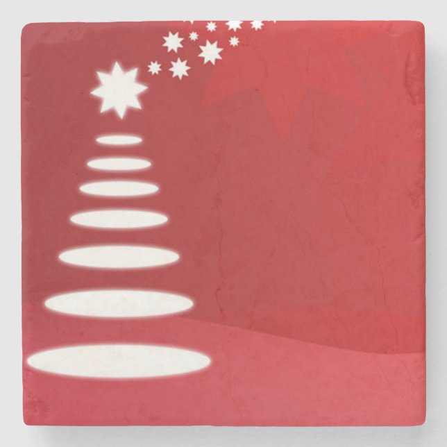 Modern Art Christmas Tree in Red Stone Coaster (Front)