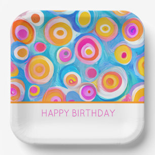 Modern Art Circles HAPPY BIRTHDAY Colourful Fun Paper Plate