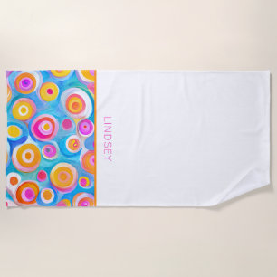 Modern Art Circles NAME Bright Colours Modern Fun Beach Towel