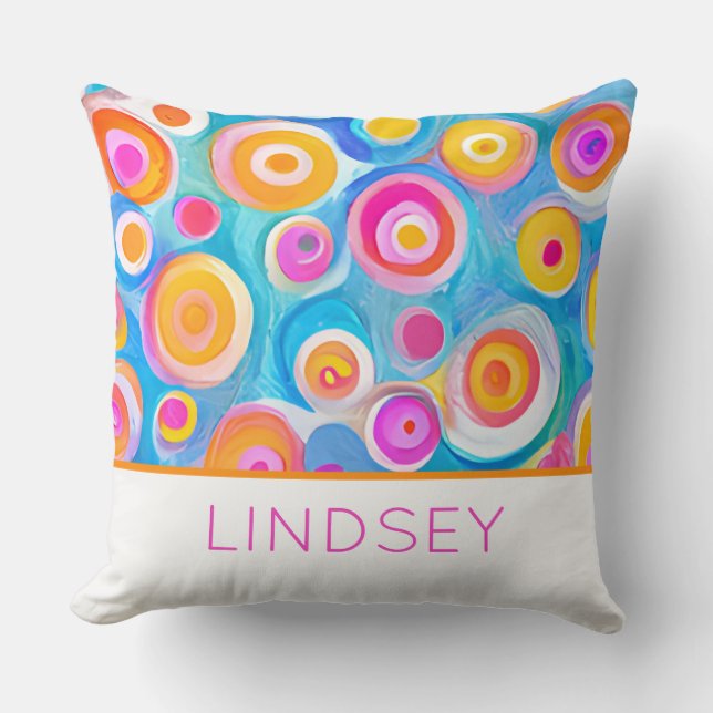 Modern Art Circles NAME Colourful Artisan Fun Throw Pillow (Front)