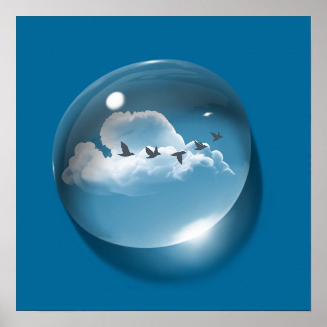 Modern Art Cloudscape Waterdrop Blue Minimal Poster (Front)