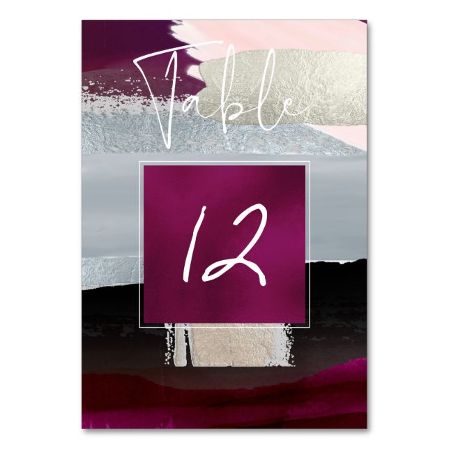 Modern Art, Colour Block Table Nos. Blush+Burgundy Table Number (Front)