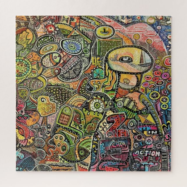 modern art colourful acrylics graffiti painting jigsaw puzzle (Vertical)