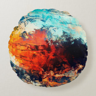 Modern art. Colourful contemporary artwork. Colour Round Pillow