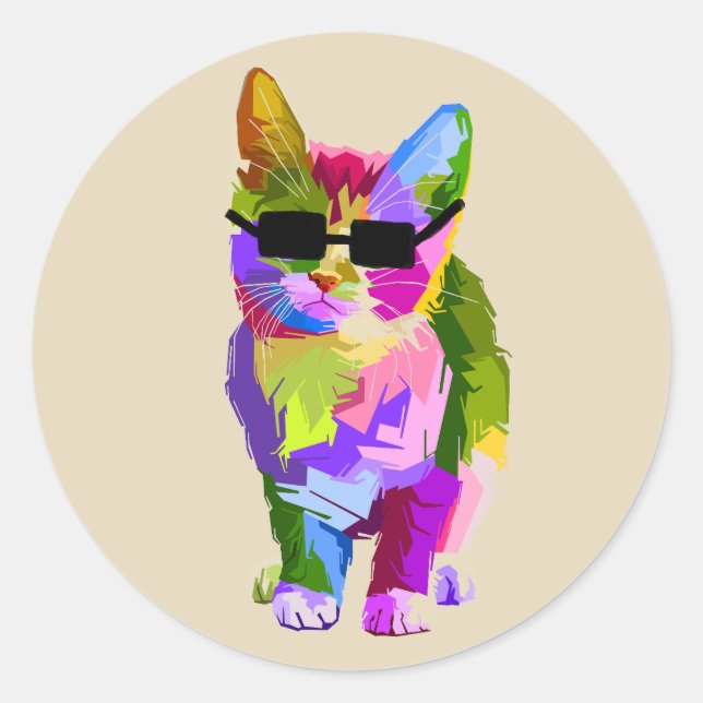 Modern art cool pop art kitty cat classic round sticker (Front)