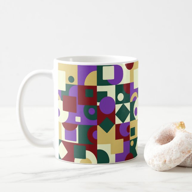 Modern Art Cubism Squares Circles Coffee Lovers Coffee Mug (With Donut)