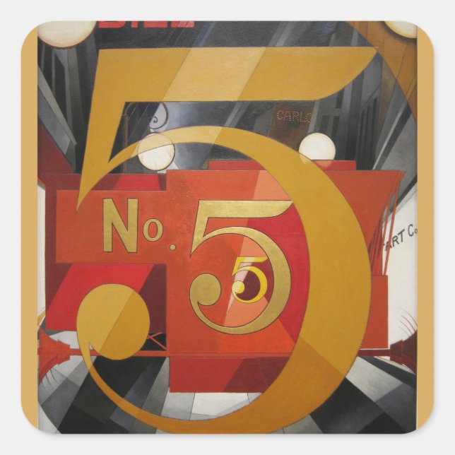 Modern Art Cubist Demuth Figure 5 in Gold Square Sticker (Front)