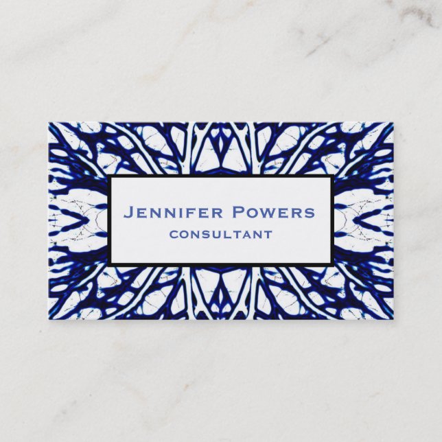 modern art custom business card blue and white (Front)