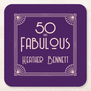 Modern Art Deco 50 and Fabulous Birthday Square Paper Coaster