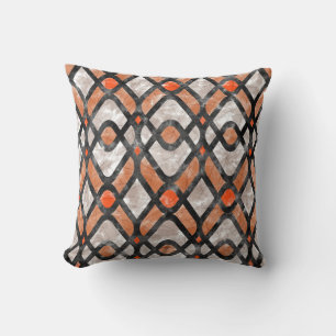 Modern Art Deco Batik in Orange and Black Throw Pillow