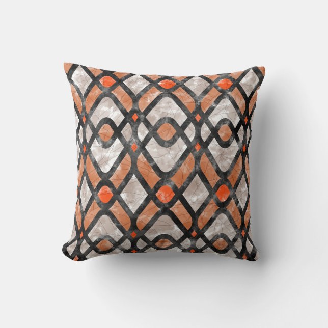 Modern Art Deco Batik in Orange and Black Throw Pillow (Front)