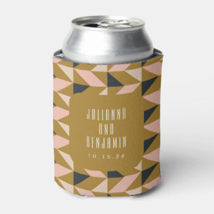 Modern Art Deco Black Blush Gold Wedding Custom Can Cooler