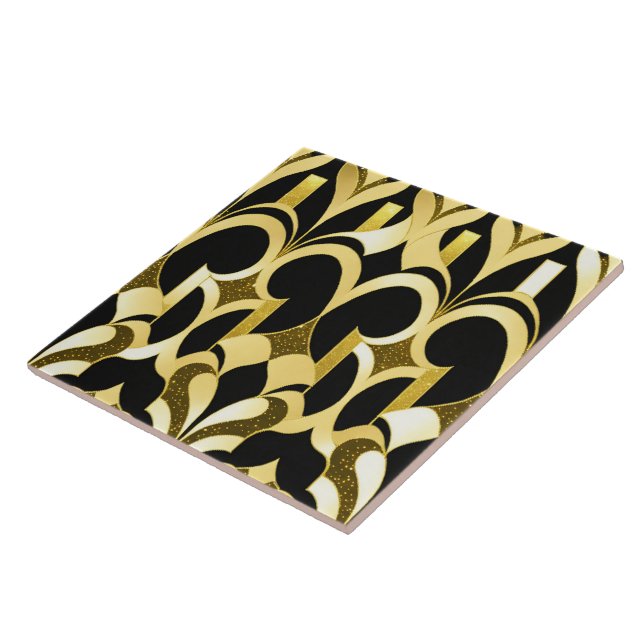 Modern Art Deco Black Gold Collection Tile (Side)
