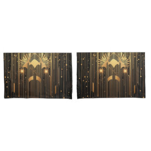 Modern Art Deco Black Gold Egyptian Art-inspired Pillowcase