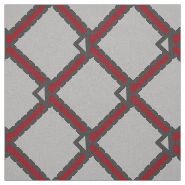 Modern Art Deco Black, Grey, and Red Fabric (Swatch)