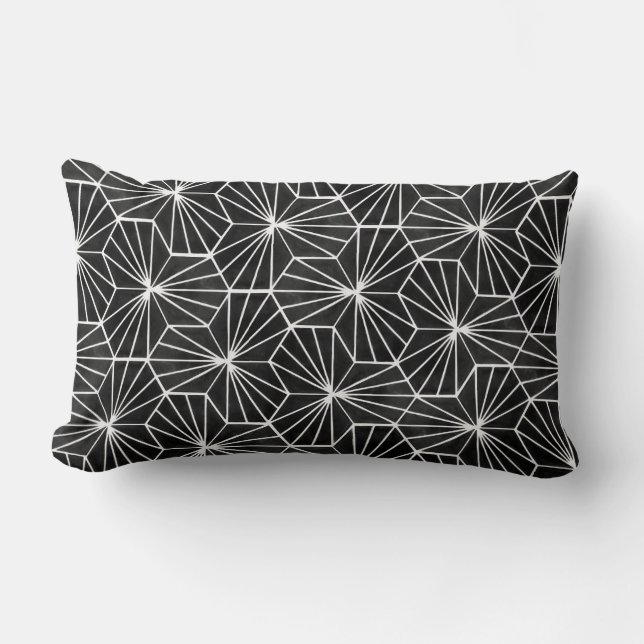Modern Art Deco Black White Geometrical Pattern Lumbar Pillow (Front)