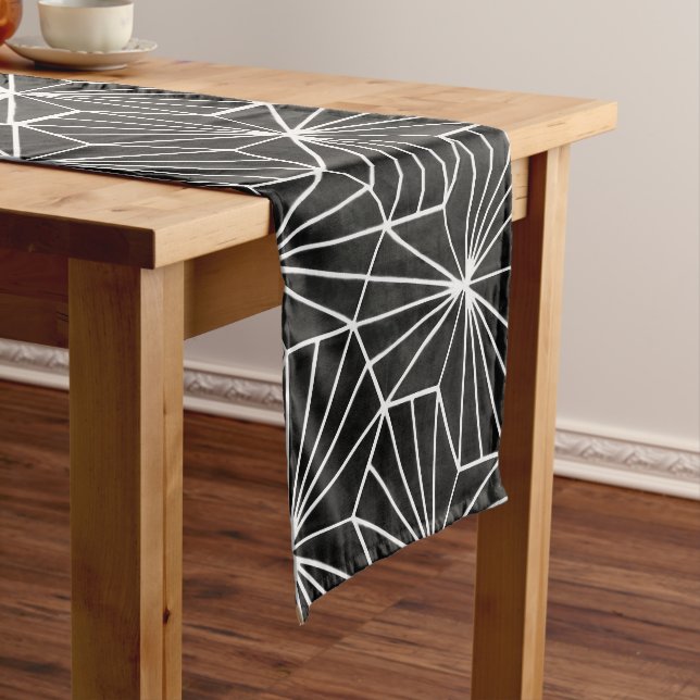 Modern Art Deco Black White Geometrical Pattern Short Table Runner (In Situ)