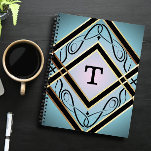 Modern Art Deco Blue Elegant Monogram Notebook