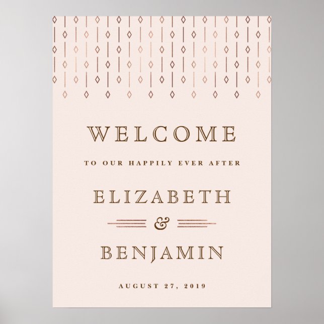 Modern Art Deco Blush Pink Rose Gold Foil Wedding Poster (Front)