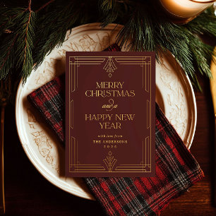 Modern Art Deco Deep Mahogany Christmas Gold Foil Holiday Card