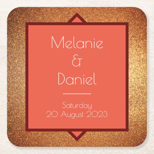 Modern Art Deco Gatsby Glitter Wedding Square Paper Coaster (Front)