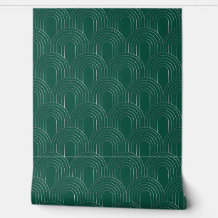 Modern Art Deco Geometric Arch Scallop Green Wallpaper