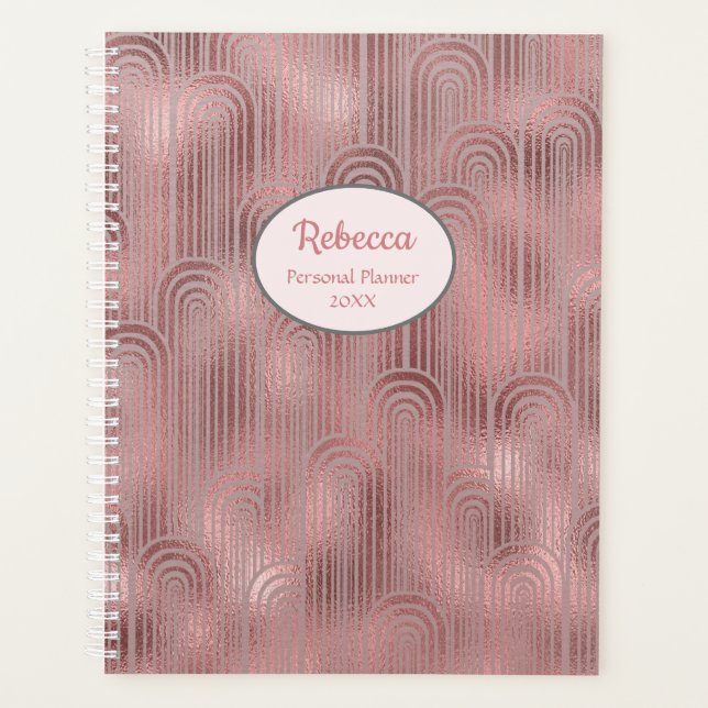 Modern Art Deco Glam Rose Personalize Name Planner (Front)