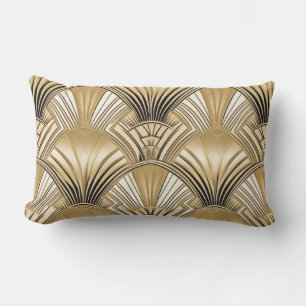 Modern Art Deco gold ivory Lumbar Pillow