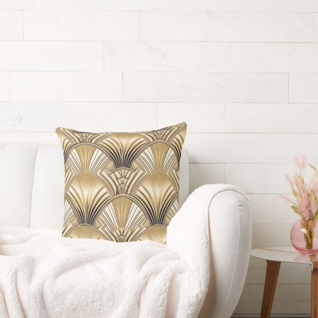 Modern Art Deco gold ivory Throw Pillow (Couch)