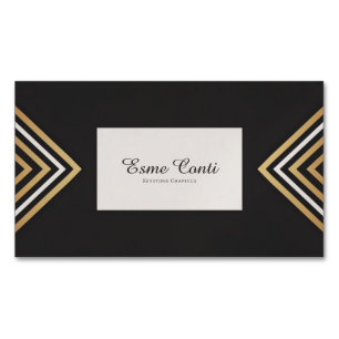 Modern Art Deco Gold White Chevron Black Magnetic Business Card