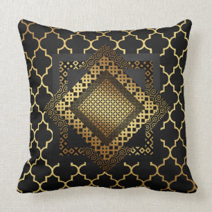 Modern Art Deco Golden 3D Black Pillow