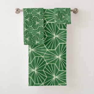 Modern Art Deco Lime Green Geometrical Pattern Bath Towel Set