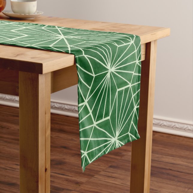 Modern Art Deco Lime Green Geometrical Pattern Short Table Runner (In Situ)